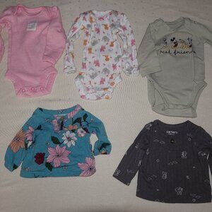 LOT OF (5) INFANT GIRL TOPS SIZE PREEMIE; CARTERS, SIMPLE JOYS, H&M